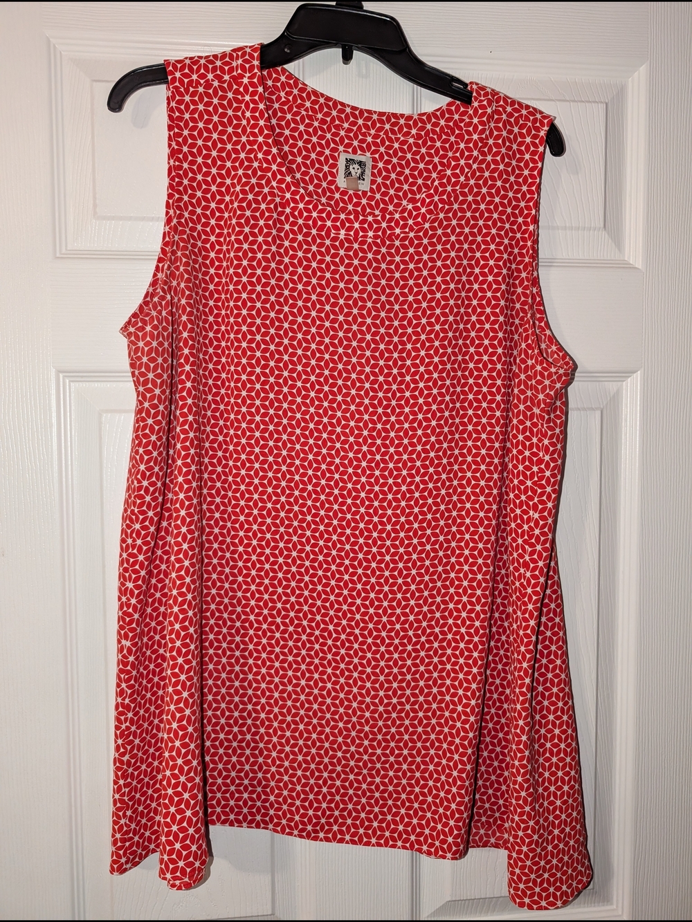 Anne Klein Red and White Geometric Print Top